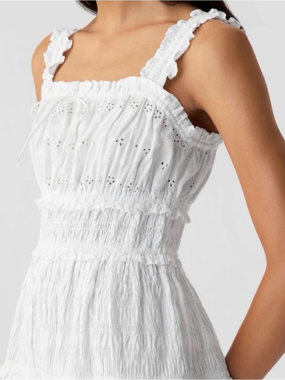 NWT Gap x Doen White Eyelet Smocked Sundress with Ruffled Straps - Picture 8 of 10
